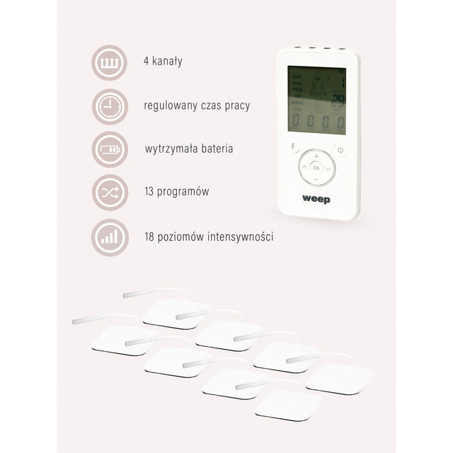 Masażer elektrostymulator mięśni i nerwów WEEP masaż TENS EMS aż 8 ELEKTROD