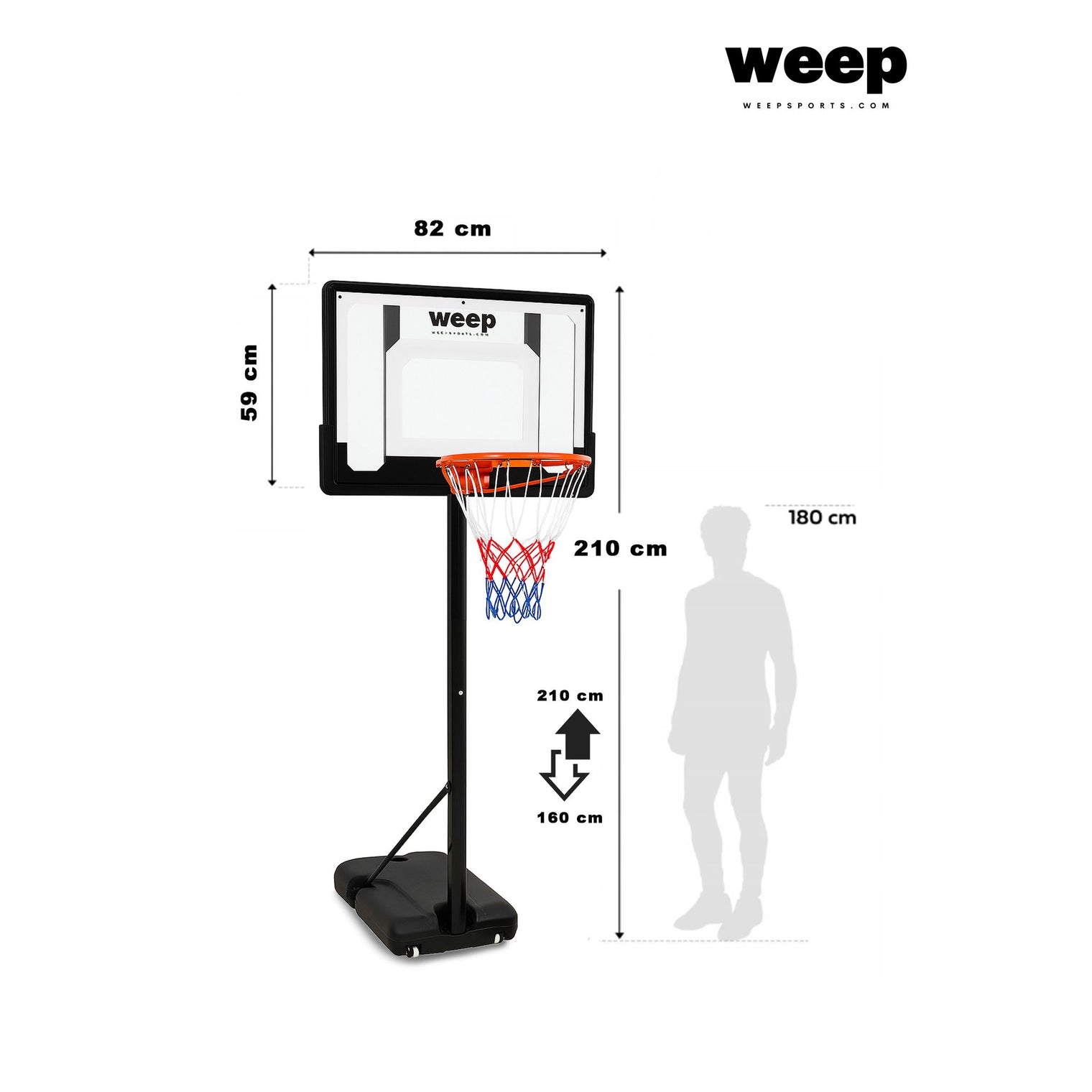 Zestaw do koszykówki kosz WEEP M0182 regulowany do 210cm mobilny stabilny