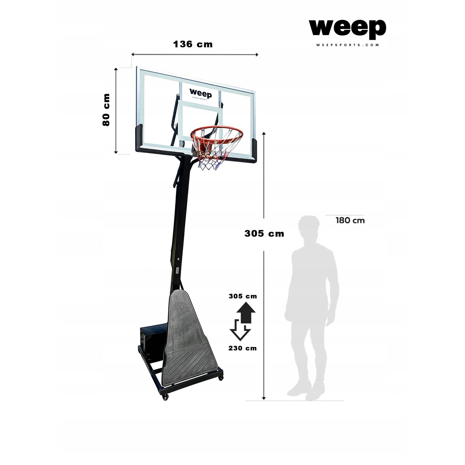 Zestaw do koszykówki Kosz WEEP M028 szkło hartowane pełnowymiarowy do 305cm