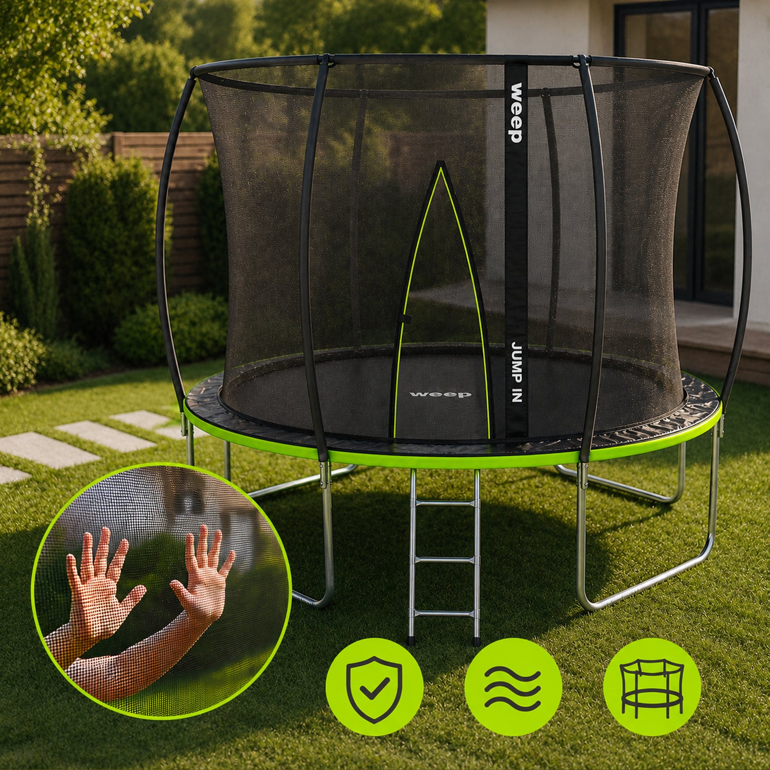 Trampolina Ogrodowa Domowa Dla Dzieci Do Ogrodu Z Siatką Wewnętrzną - Weep 305cm 10"