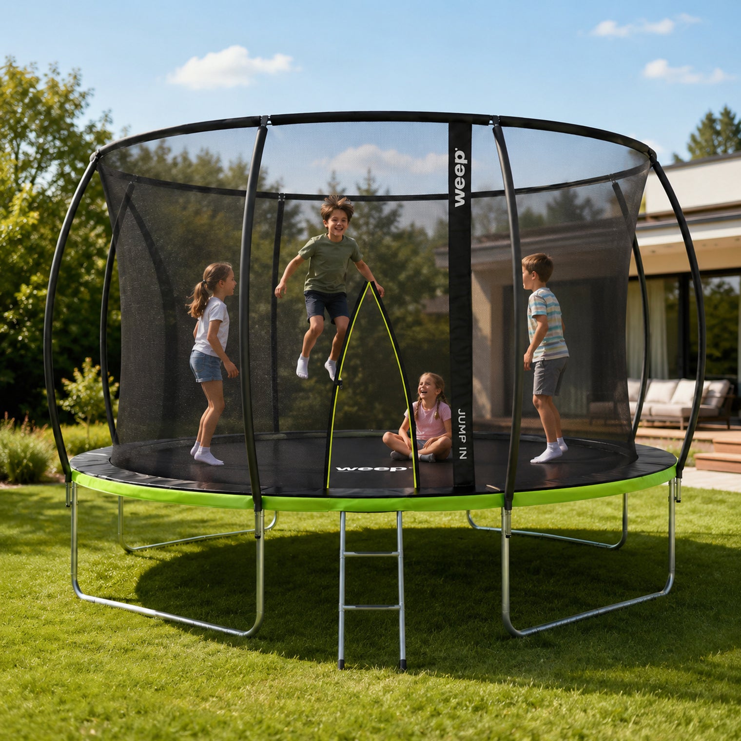 Trampolina Ogrodowa Domowa z Siatką Wewnętrzną - Weep Jump'in 427cm 14"