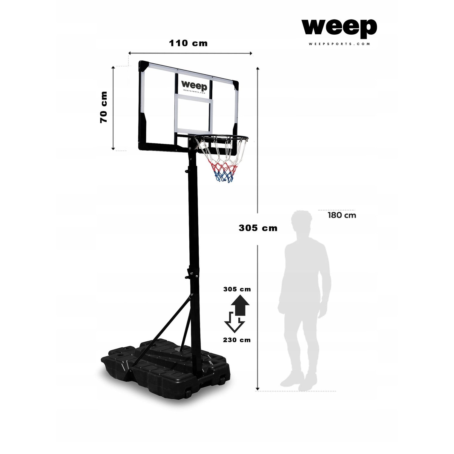 Zestaw do koszykówki Kosz WEEP FD02 regulowany 230-305cm Stabilny kółka