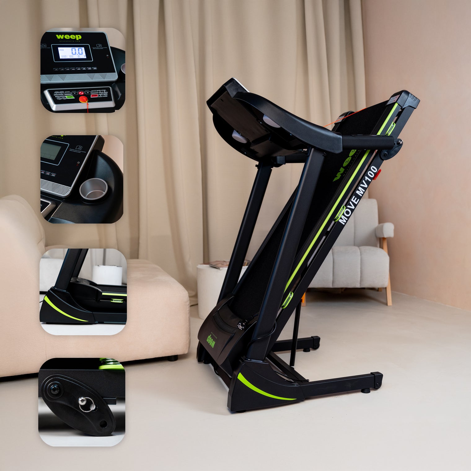 Weep Move Bieżnia Elektryczna Składana Mocna 3 Stopnie Nachylenia 16km/h 120kg