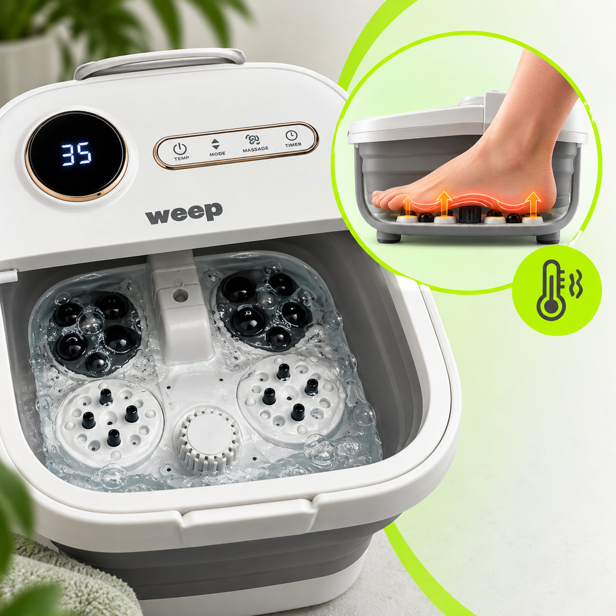 Weep D5 Foldable Hydro-Massage Foot Massager with Heating and Shiatsu Rollers