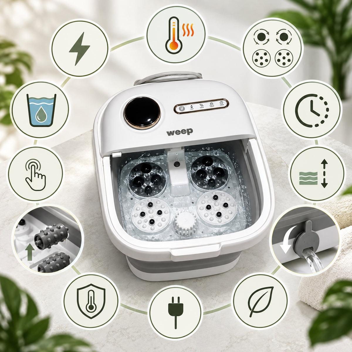 Weep D5 Foldable Hydro-Massage Foot Massager with Heating and Shiatsu Rollers