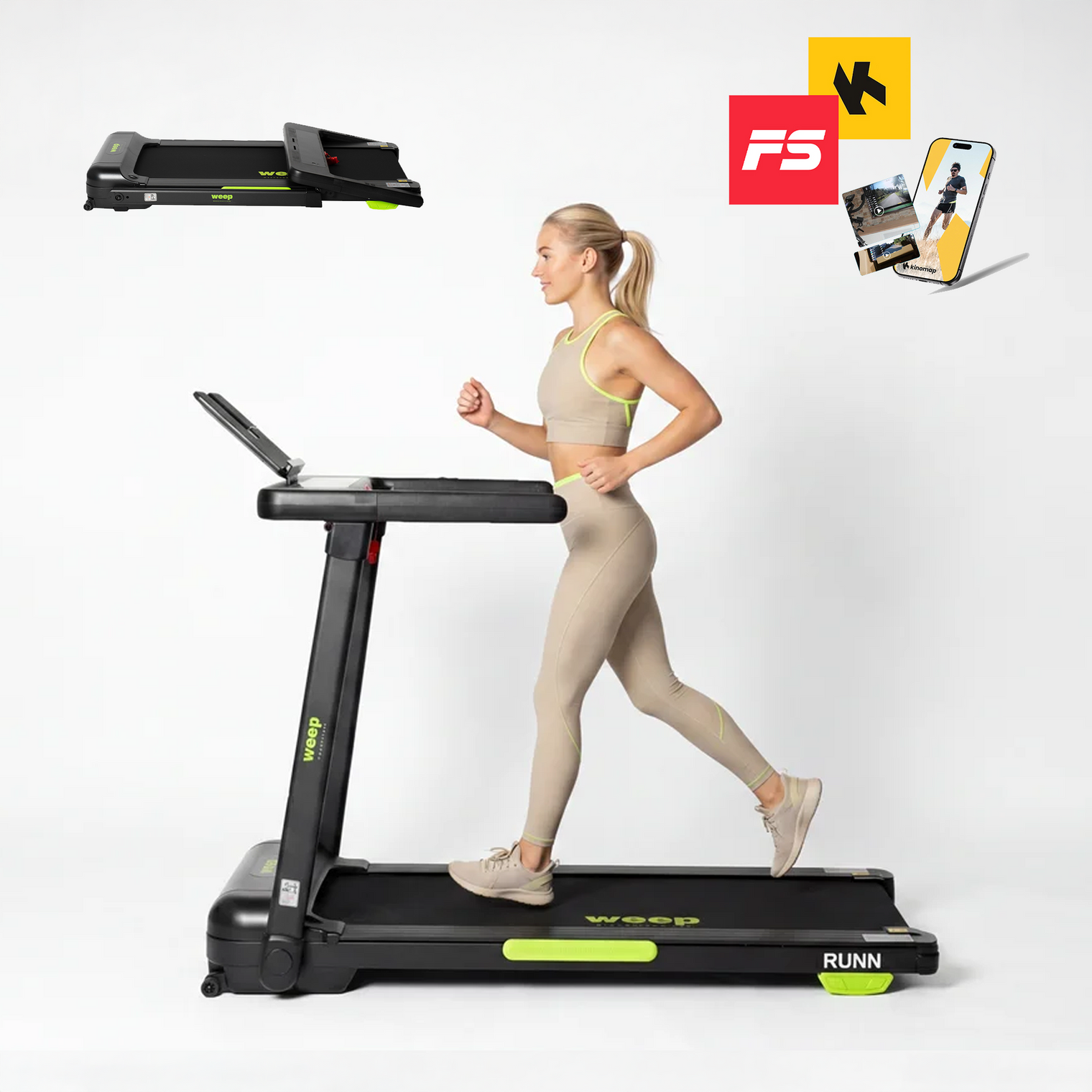 Weep Runn Bieżnia elektryczna Składana z Auto-regulacją Kąta Nachylenia. 15 km/h 120 kg APP