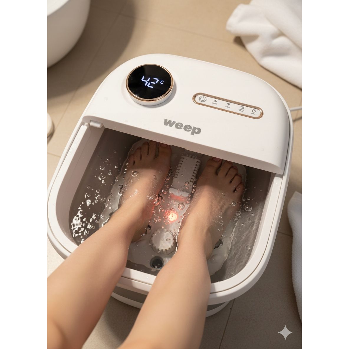 Masażer Do Stóp Wodny Weep T5 Pro Składany Hydromasażer Grzanie Rolki 500W