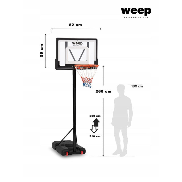 Zestaw do koszykówki kosz WEEP TN002 regulowany do 260cm mobilny 82x52cm