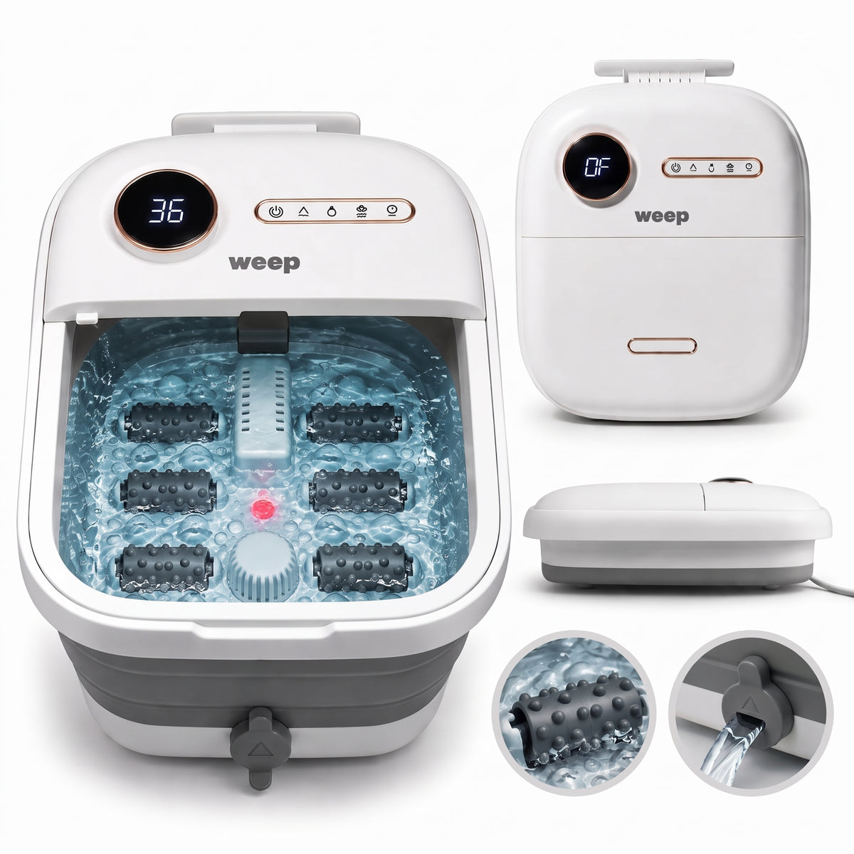 Weep T5 Pro Foldable Water Foot Massager Hydromassager Heating Rollers 500W